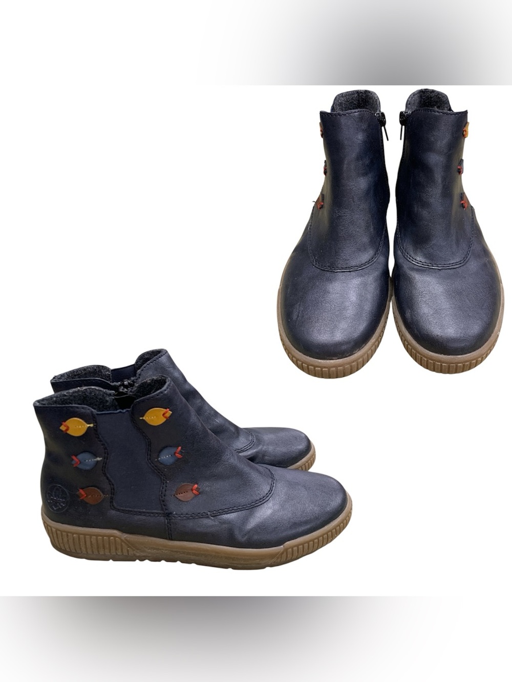 Rieker Navy Ankle Boots with Colorful Fish Accents S8.5